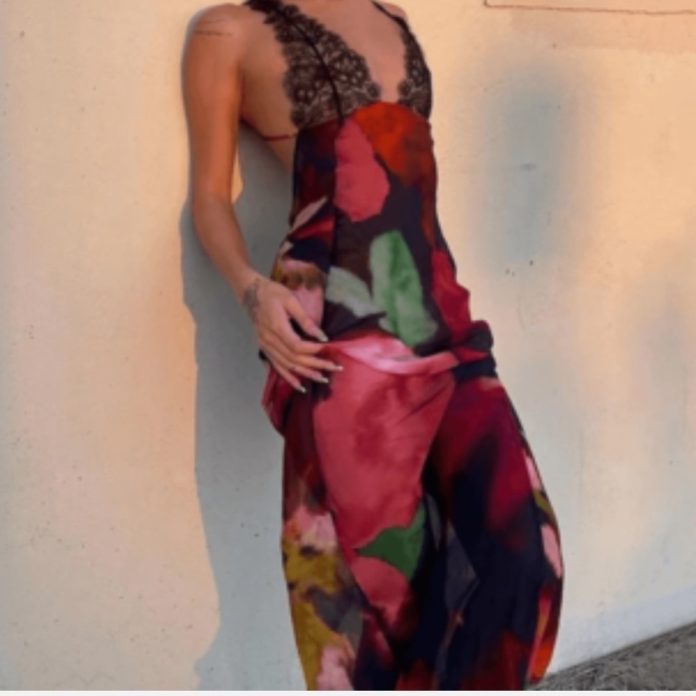Sexy rainbow Multicolor Backless Dress lace dress
NIPS ARE SEE THROUGH
